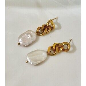 Handmade White Pearl Earrings New Waterproof Earrings Titanium steel gold plated
